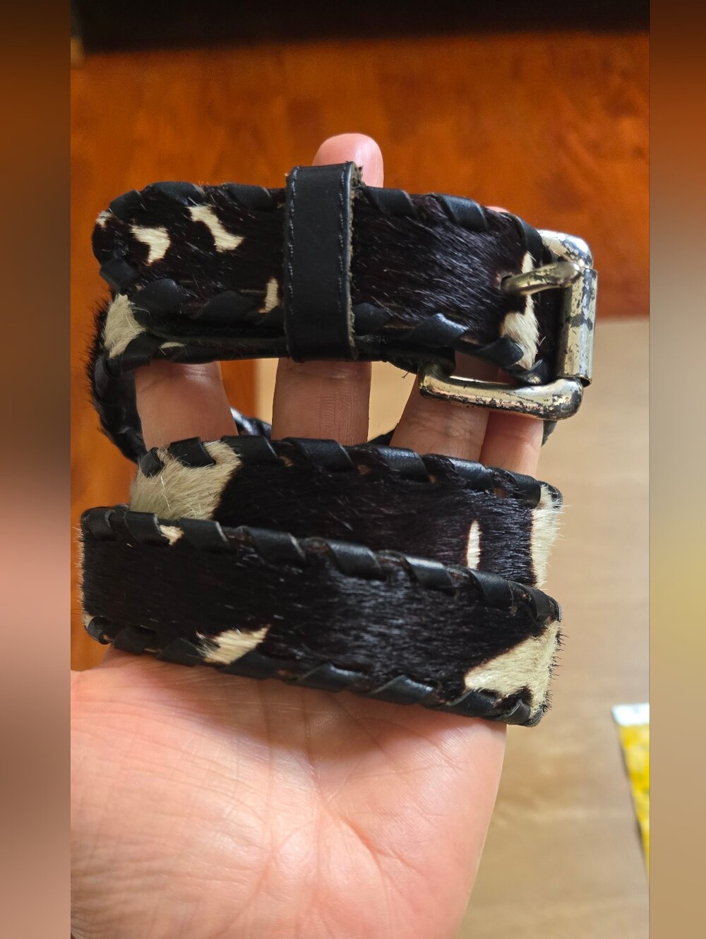 Men's Black & White Cowhide Leather Braided Belt
